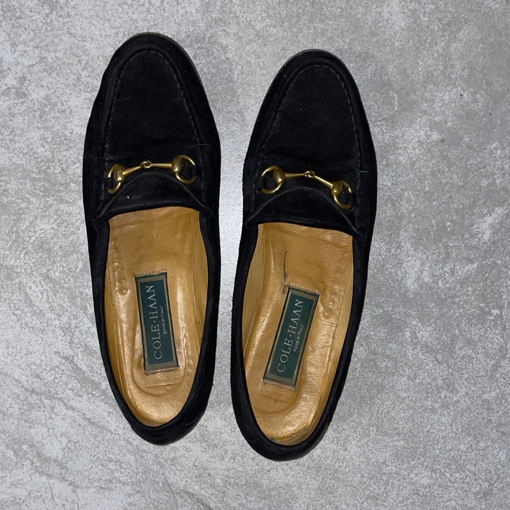 Black suede Cole Haan loafers